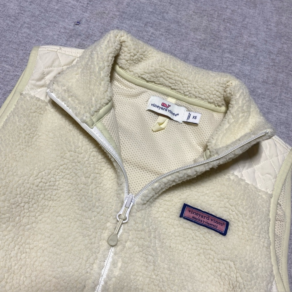 Vineyard Vines Vest Womens Extra Small Ivory Sherpa Fleece Quilted Cottagecore